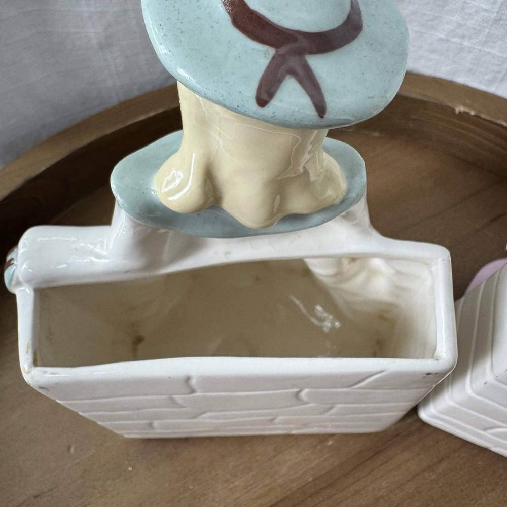 Vintage Girl Planter Pair Japan Napco Style Pink Mint Kitsch Set Of 2 MCM Vase - Picture 11 of 16